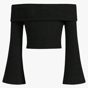 Girls Black Off the Shoulder Knit Cropped Top